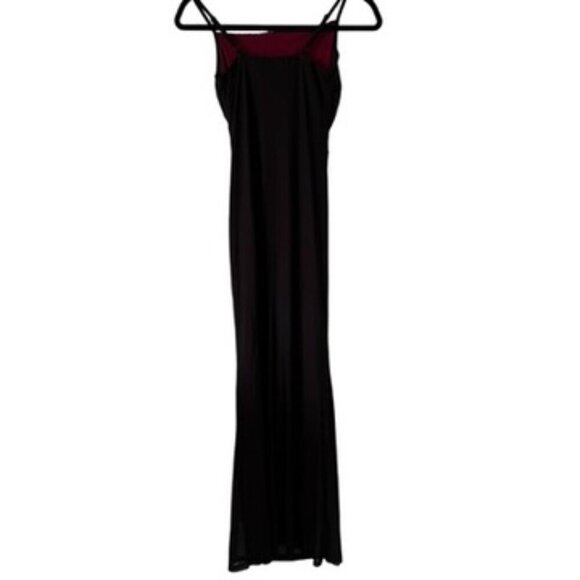 Black Red Mesh Overlay Cowl Neck Bodycon Maxi Dress Size XS - Picture 2 of 6